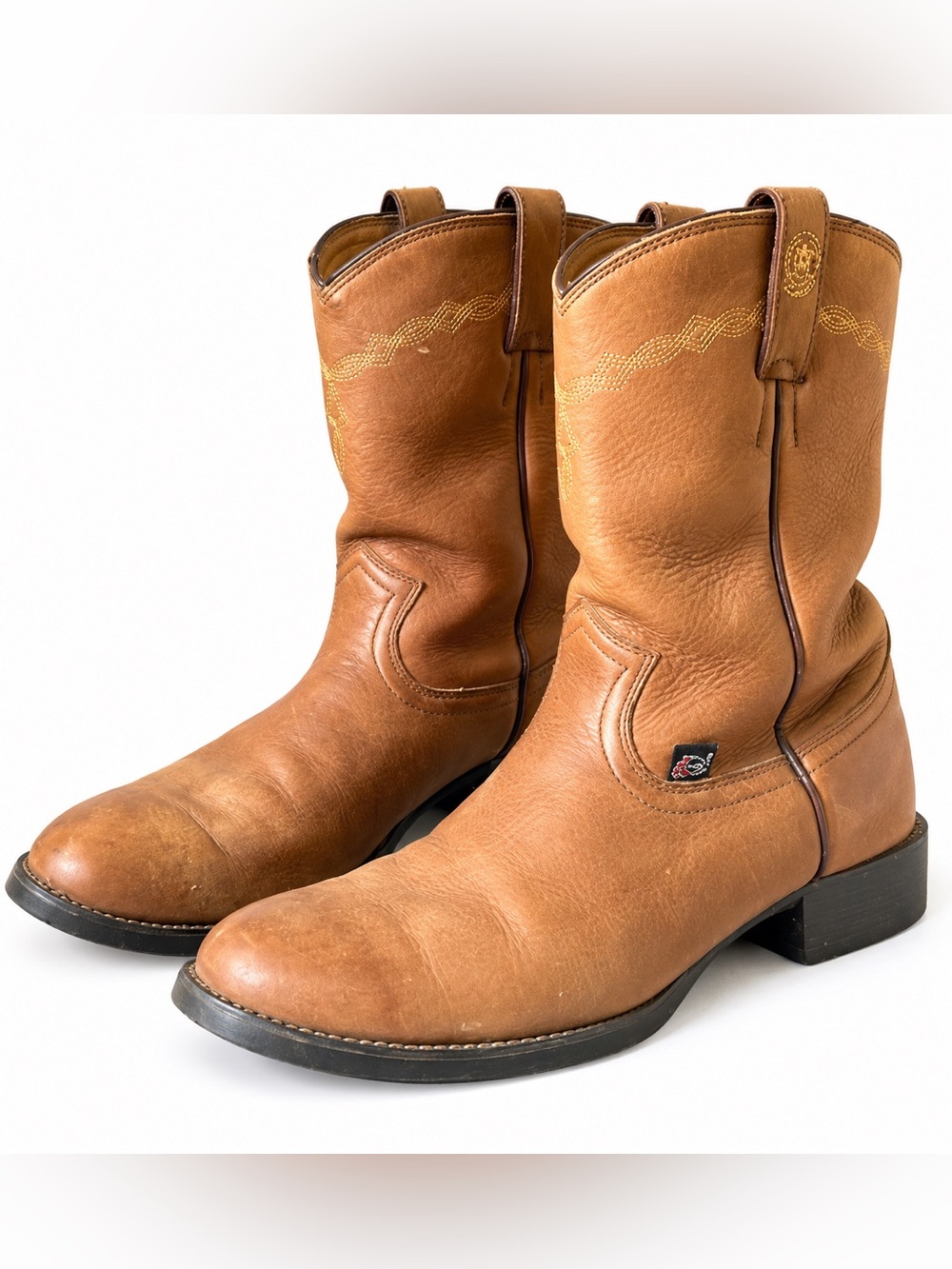 Justin George Strait Roper Boots Men’s 9.5B Tan Leather Western Cowboy